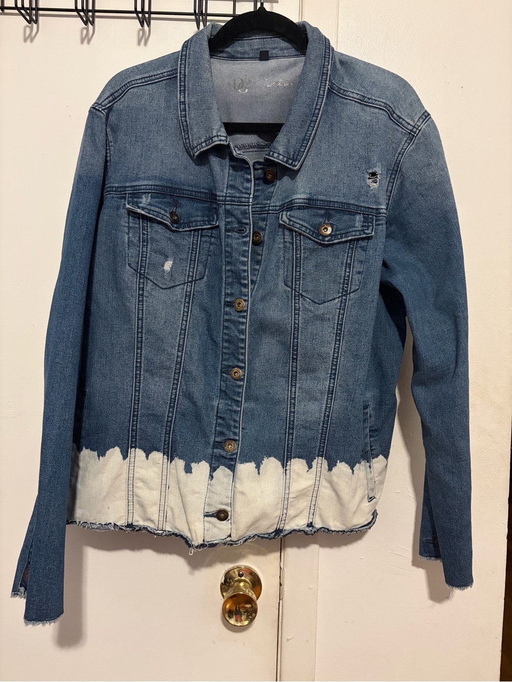 Women's Two-Tone Blue Denim Jacket with White Dip Hem